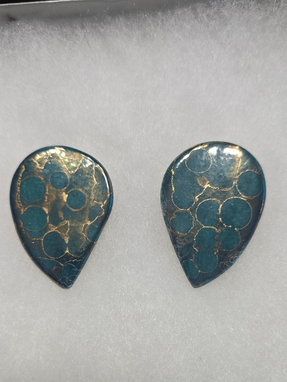 Teardrop Blue-Green Enamel Stud Earrings with Gold Accents